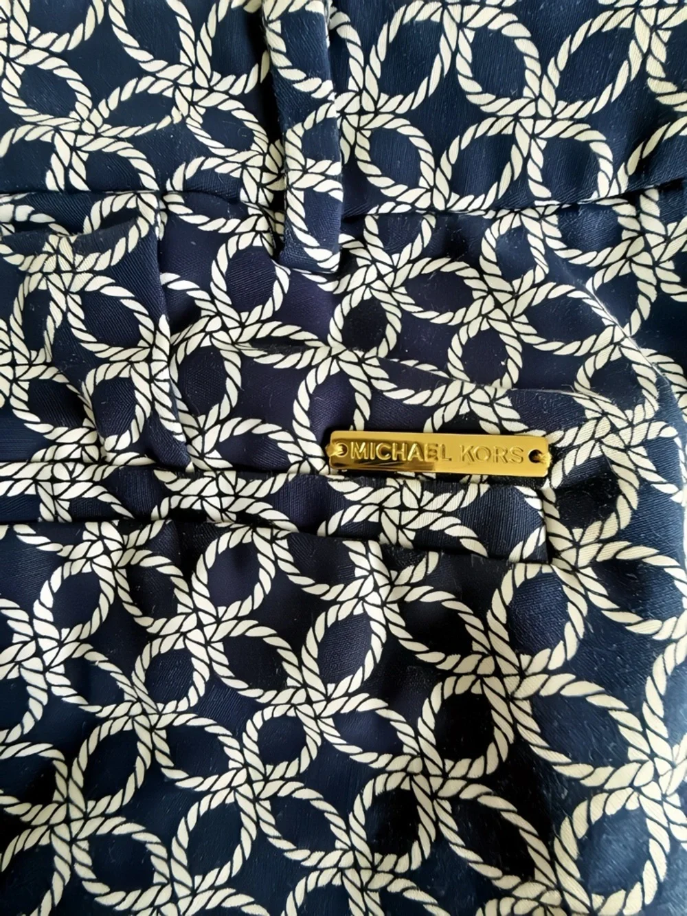 Michael Kors Womens Pants 8P Petite Navy White Geometric Print Tailored Career